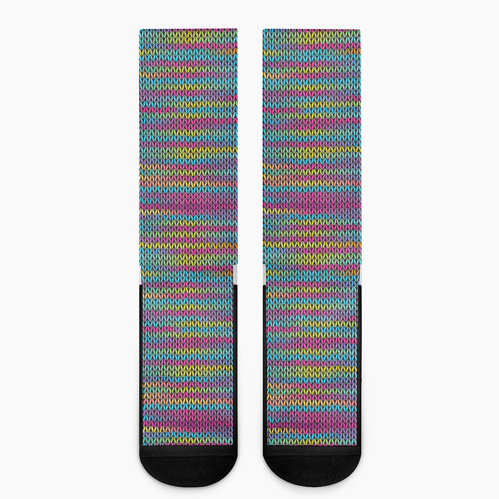 Colorful Knitted Pattern Print Crew Socks