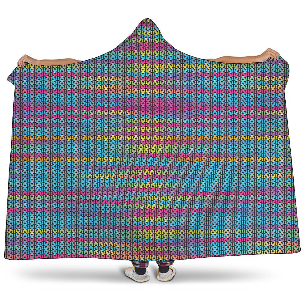 Colorful Knitted Pattern Print Hooded Blanket