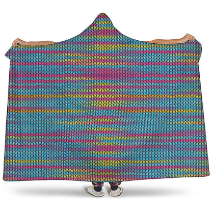 Colorful Knitted Pattern Print Hooded Blanket