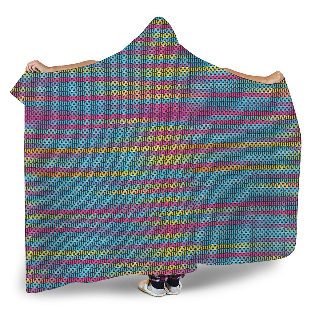 Colorful Knitted Pattern Print Hooded Blanket