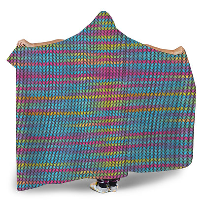 Colorful Knitted Pattern Print Hooded Blanket
