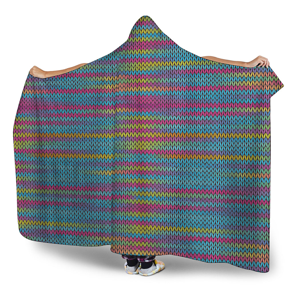 Colorful Knitted Pattern Print Hooded Blanket