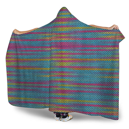 Colorful Knitted Pattern Print Hooded Blanket