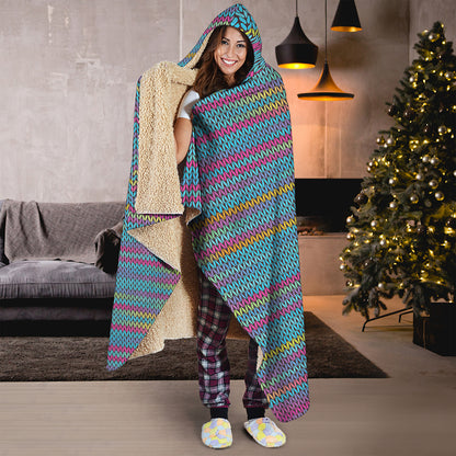 Colorful Knitted Pattern Print Hooded Blanket