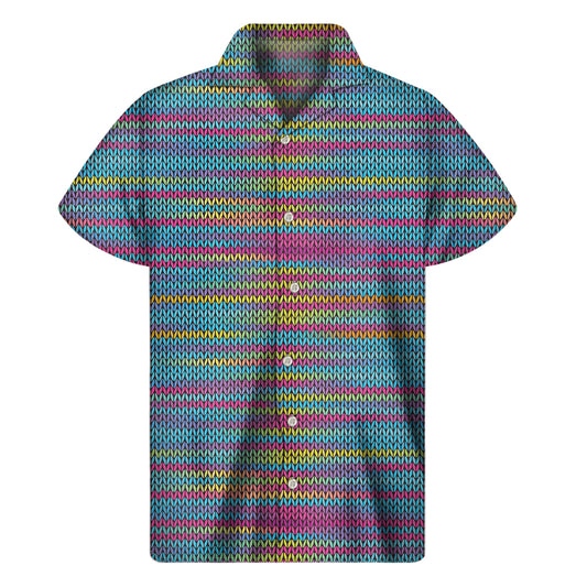 Colorful Knitted Pattern Print Men's Short Sleeve Shirt