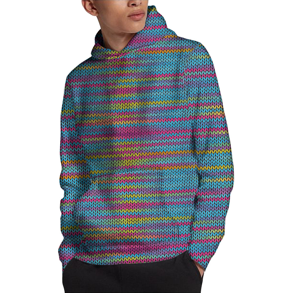 Colorful Knitted Pattern Print Pullover Hoodie
