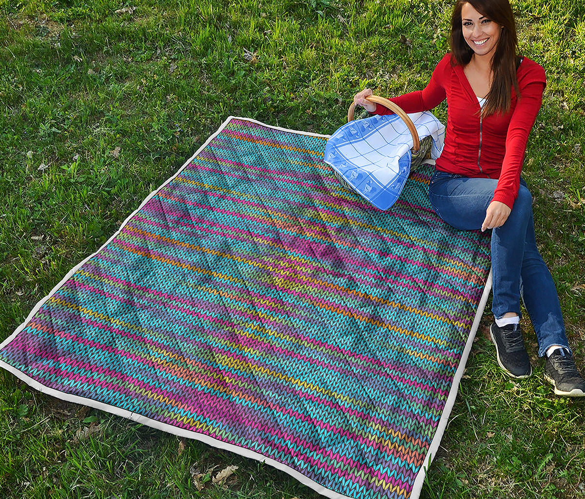 Colorful Knitted Pattern Print Quilt
