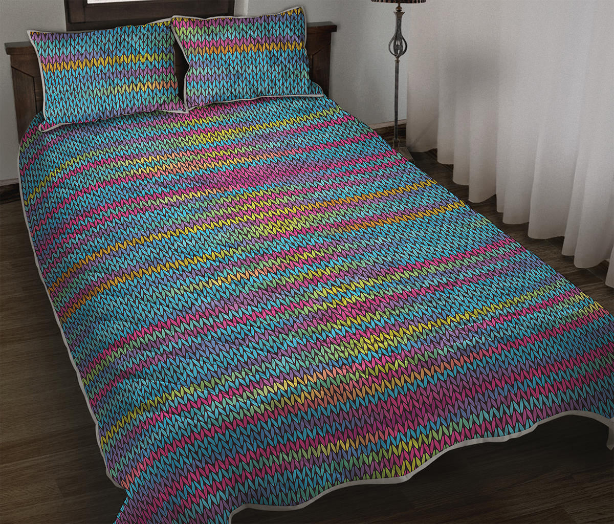 Colorful Knitted Pattern Print Quilt Bed Set