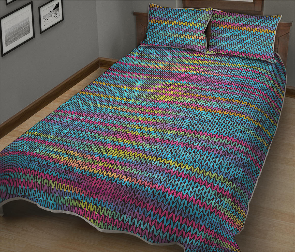 Colorful Knitted Pattern Print Quilt Bed Set