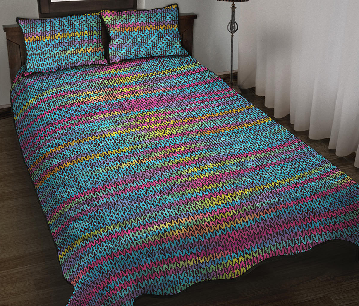 Colorful Knitted Pattern Print Quilt Bed Set