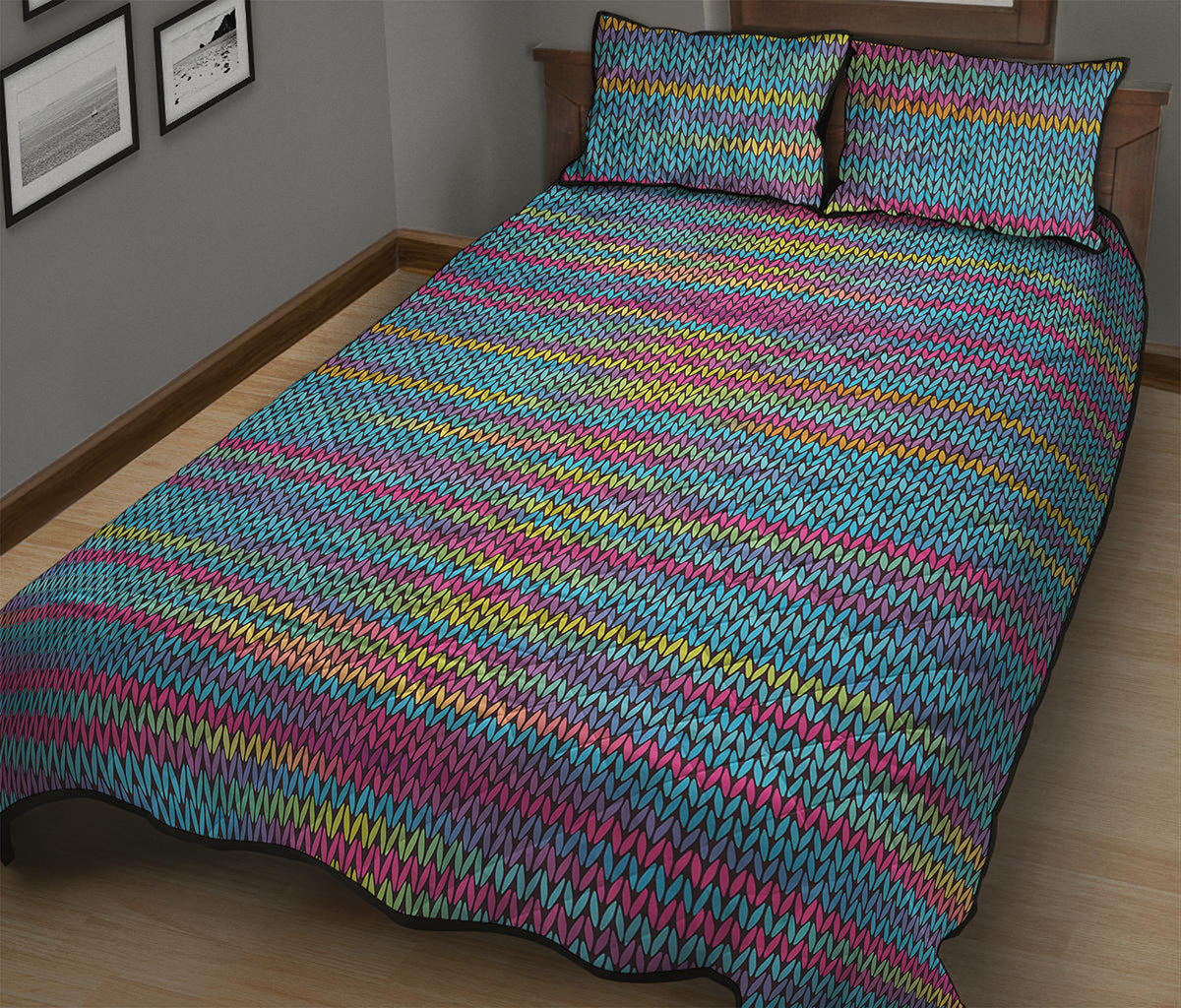 Colorful Knitted Pattern Print Quilt Bed Set
