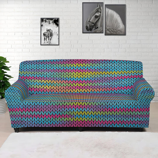 Colorful Knitted Pattern Print Sofa Cover