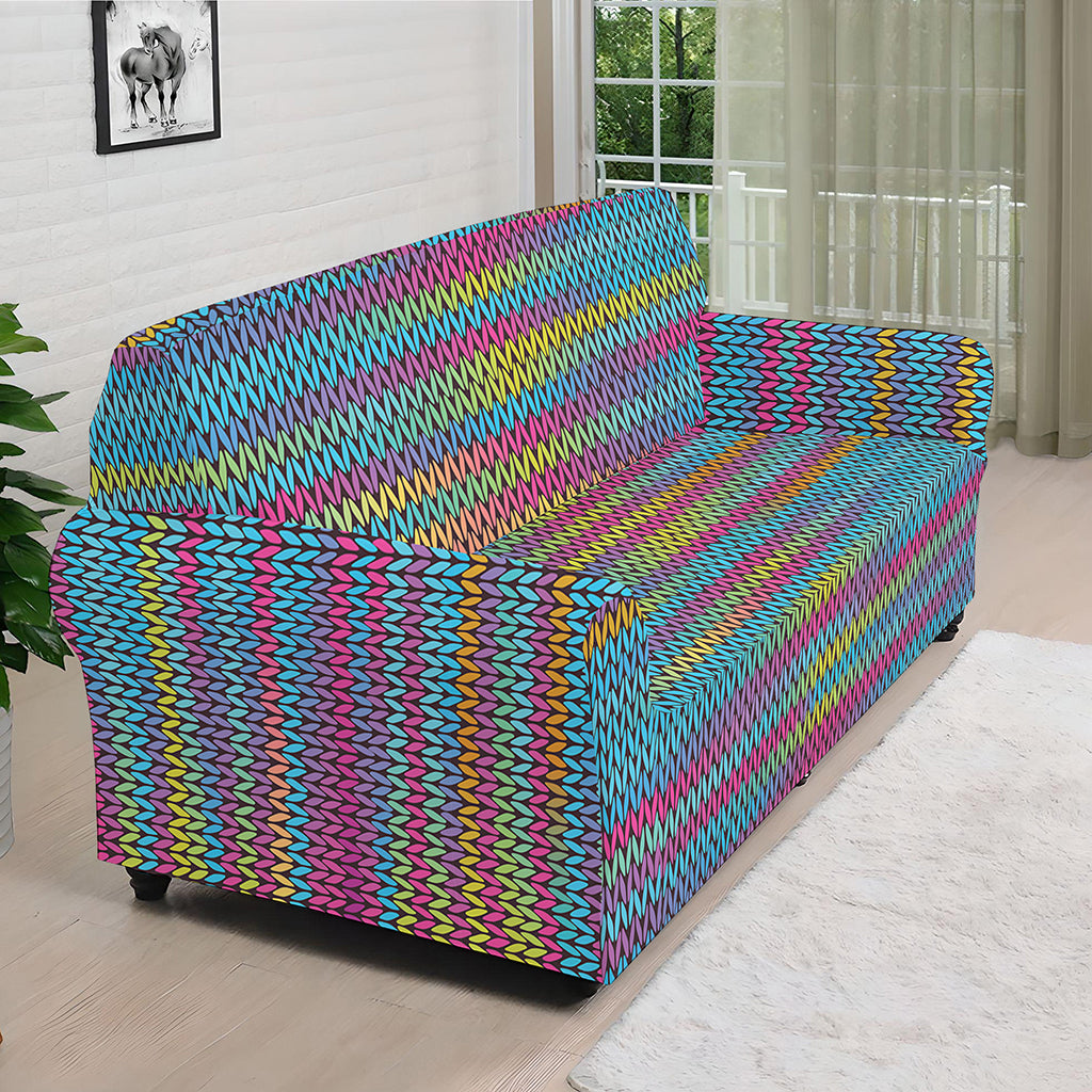 Colorful Knitted Pattern Print Sofa Cover