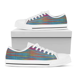 Colorful Knitted Pattern Print White Low Top Shoes