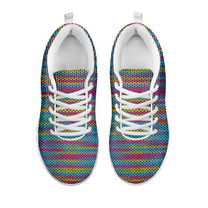 Colorful Knitted Pattern Print White Sneakers