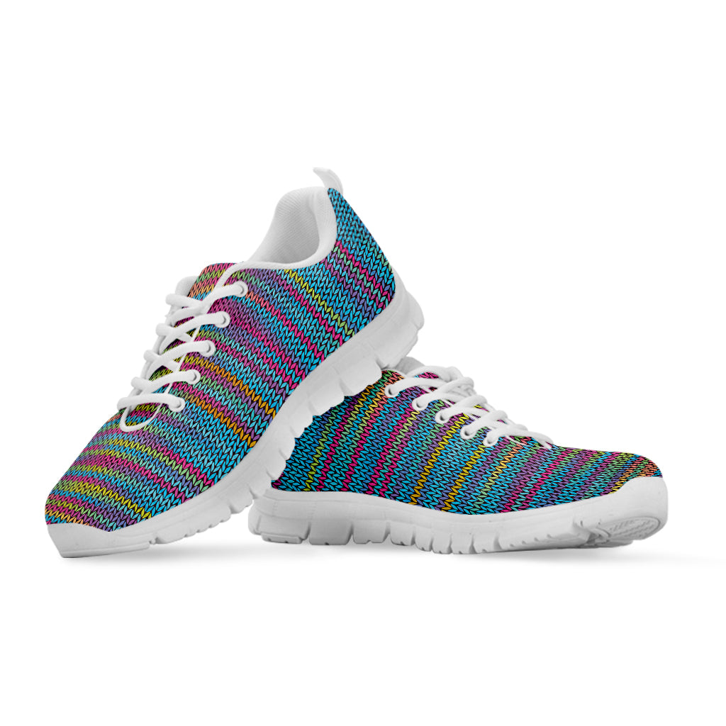 Colorful Knitted Pattern Print White Sneakers