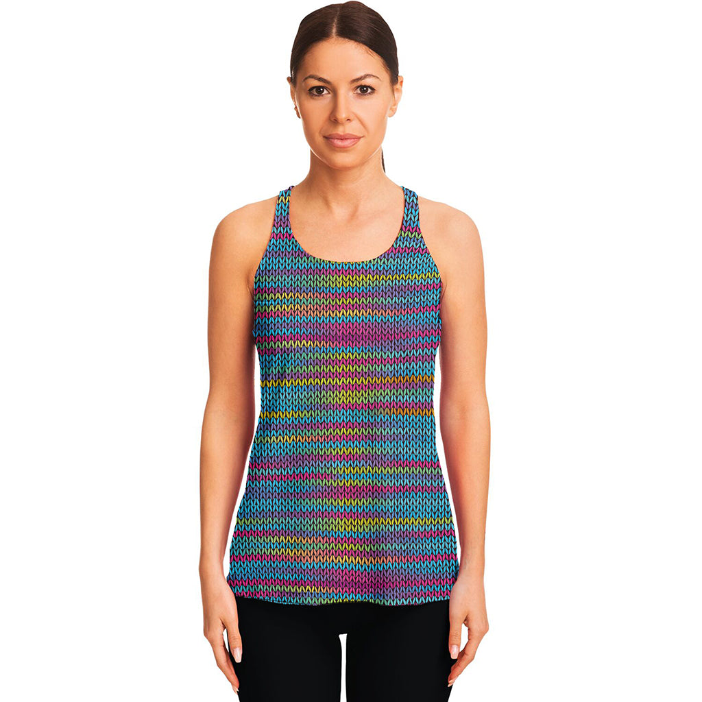 Colorful Knitted Pattern Print Women's Racerback Tank Top