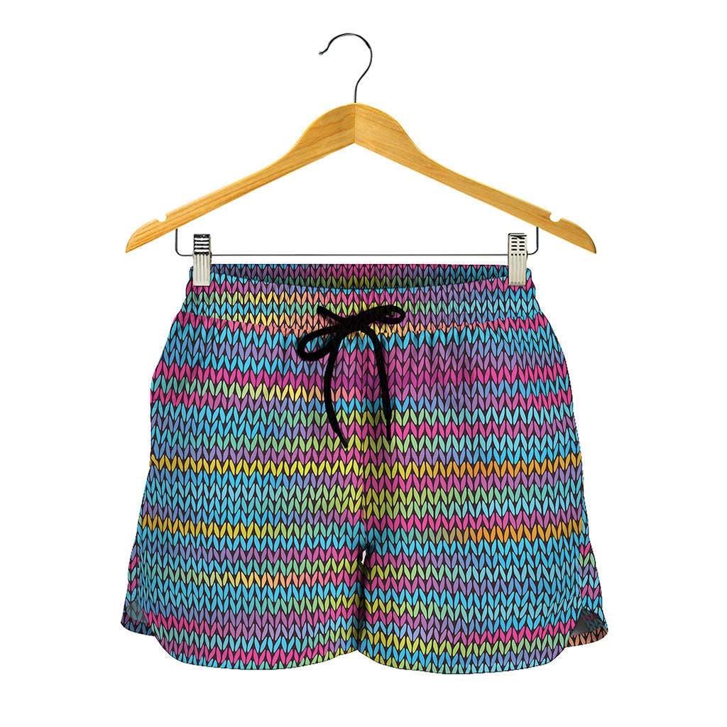 Colorful Knitted Pattern Print Women's Shorts