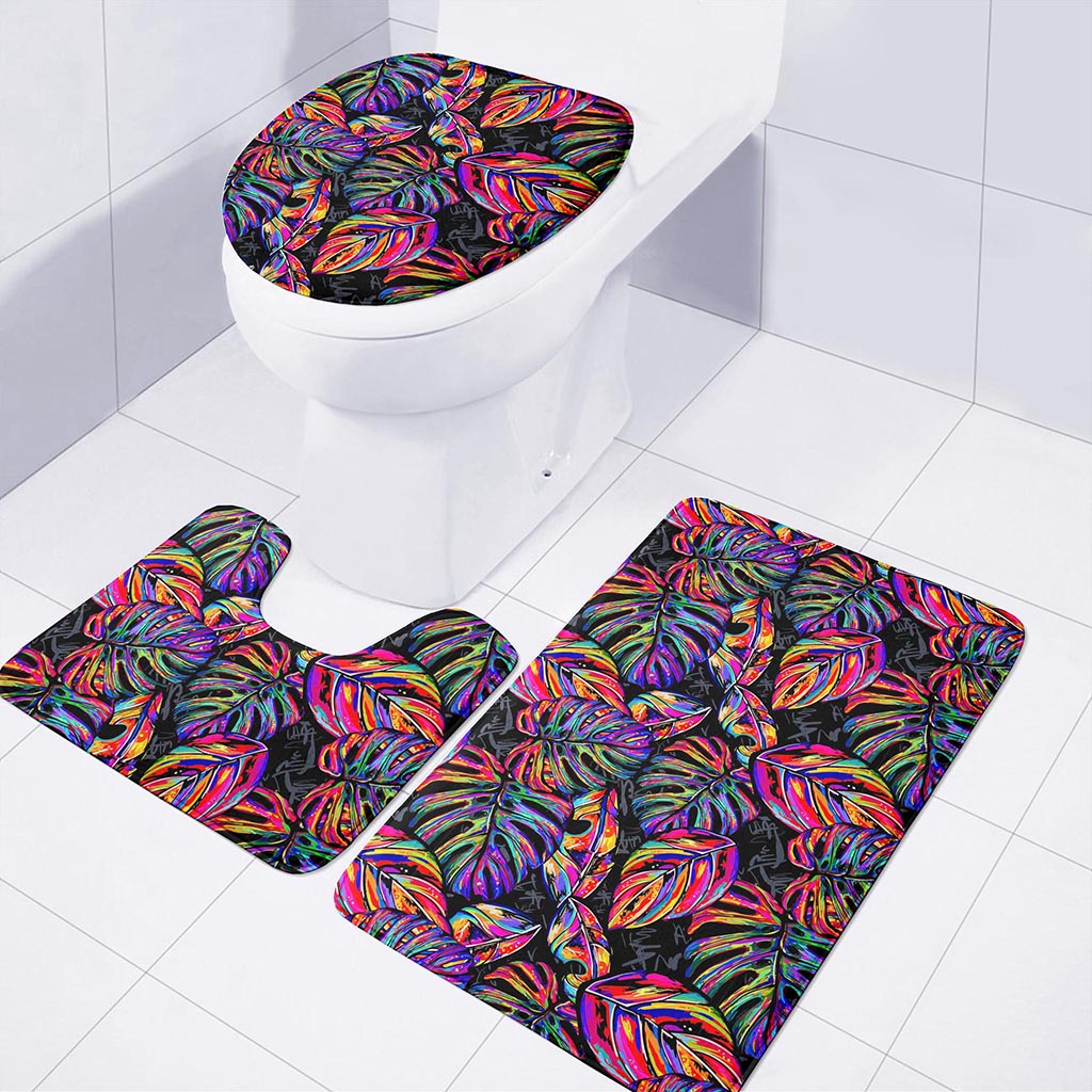 Colorful Leaf Tropical Pattern Print 3 Piece Bath Mat Set