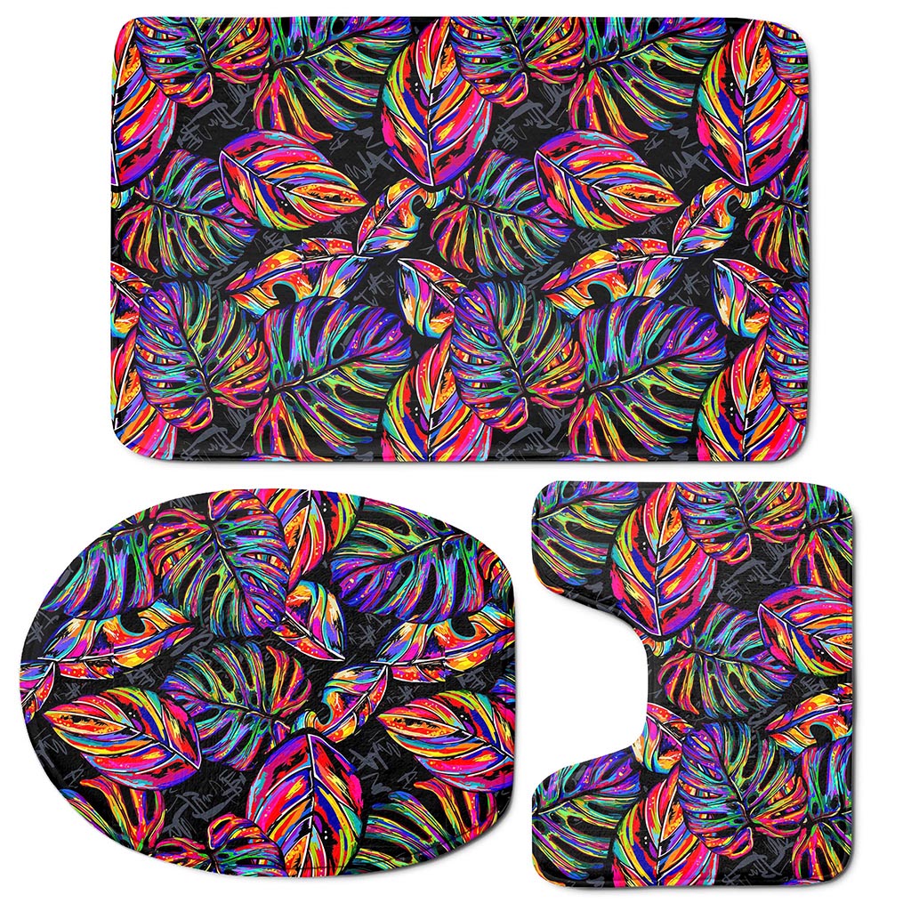 Colorful Leaf Tropical Pattern Print 3 Piece Bath Mat Set