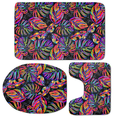 Colorful Leaf Tropical Pattern Print 3 Piece Bath Mat Set