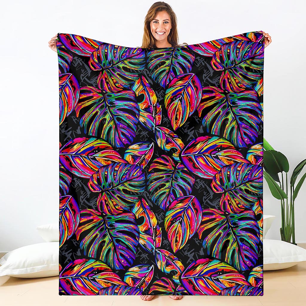 Colorful Leaf Tropical Pattern Print Blanket