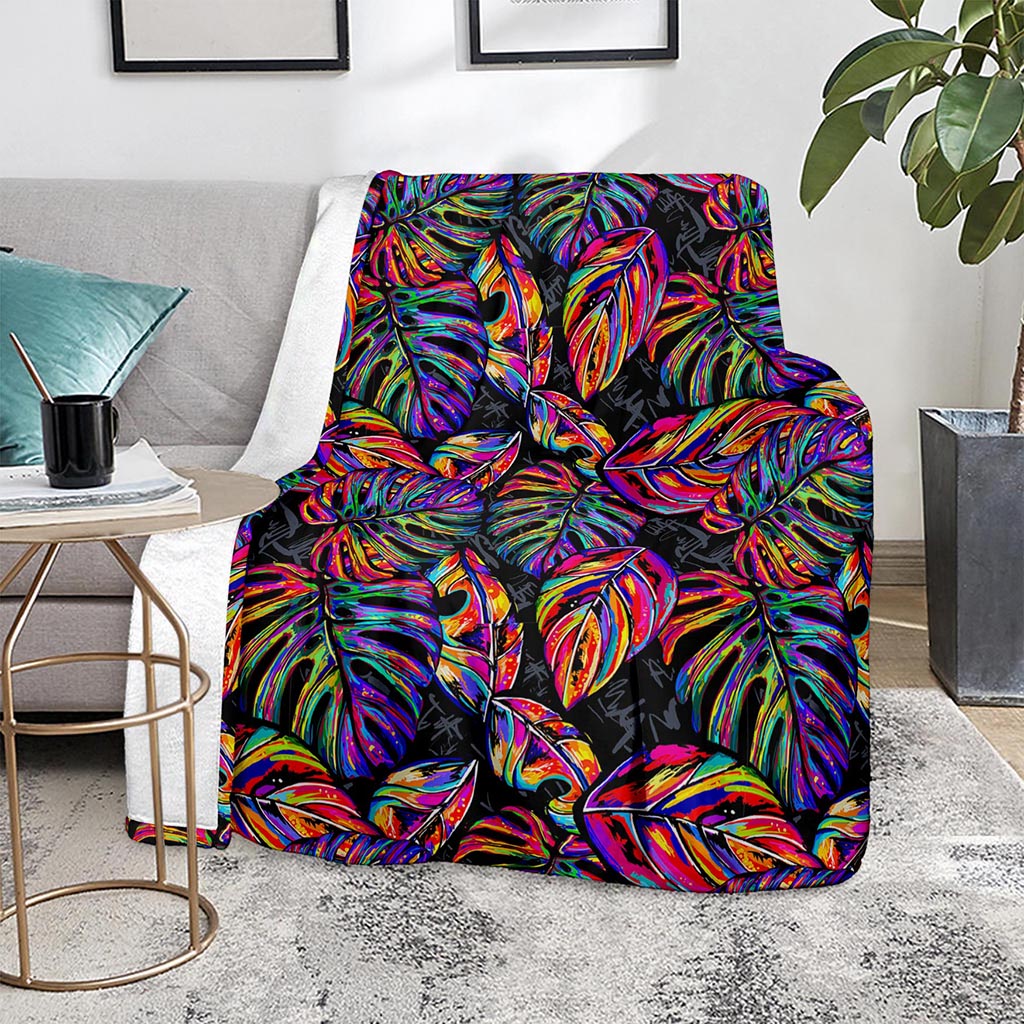 Colorful Leaf Tropical Pattern Print Blanket