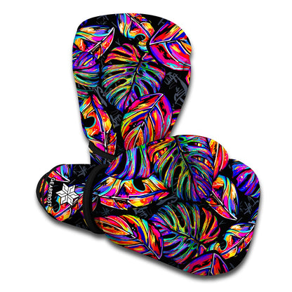 Colorful Leaf Tropical Pattern Print Boxing Gloves