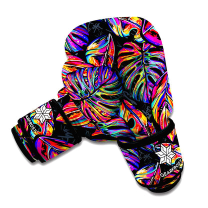 Colorful Leaf Tropical Pattern Print Boxing Gloves