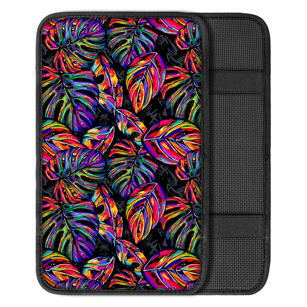 Colorful Leaf Tropical Pattern Print Car Center Console Cover