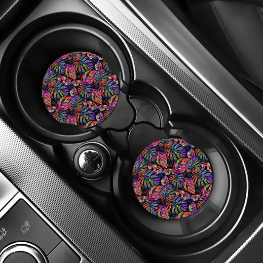 Colorful Leaf Tropical Pattern Print Car Coasters