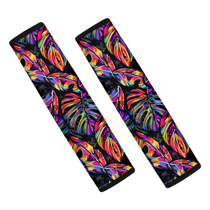Colorful Leaf Tropical Pattern Print Car Seat Belt Covers