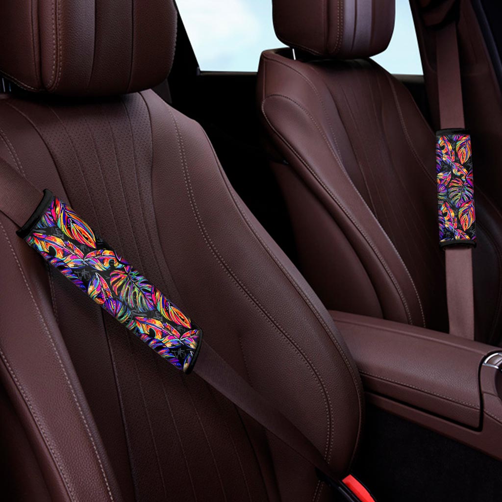 Colorful Leaf Tropical Pattern Print Car Seat Belt Covers