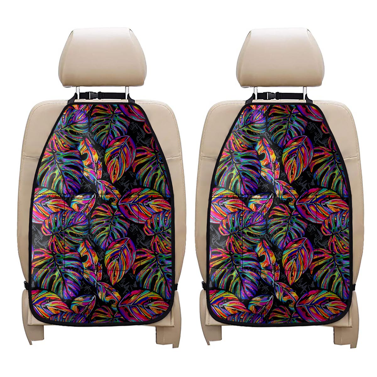 Colorful Leaf Tropical Pattern Print Car Seat Organizers