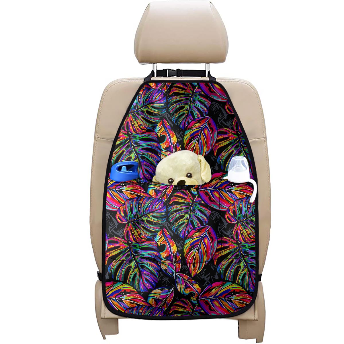 Colorful Leaf Tropical Pattern Print Car Seat Organizers