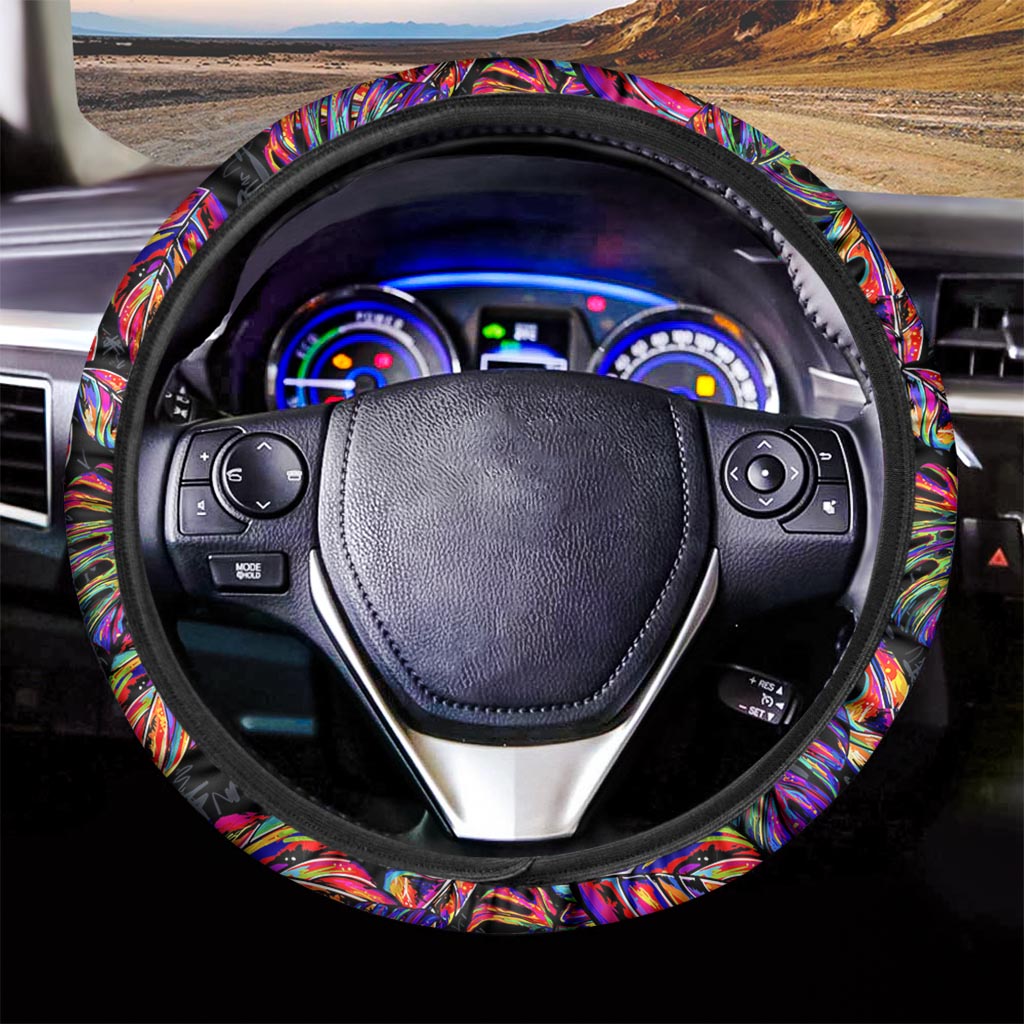 Colorful Leaf Tropical Pattern Print Car Steering Wheel Cover
