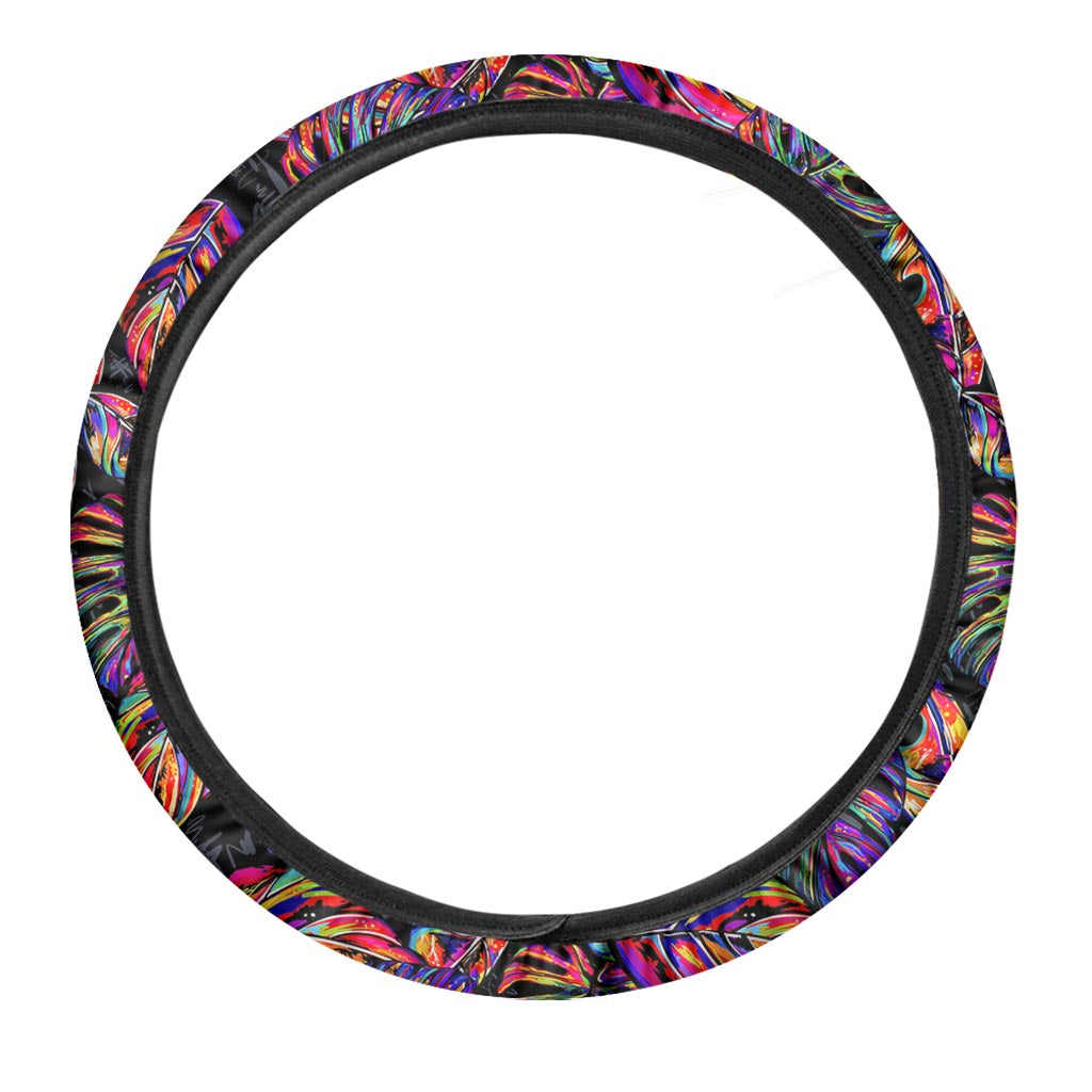 Colorful Leaf Tropical Pattern Print Car Steering Wheel Cover