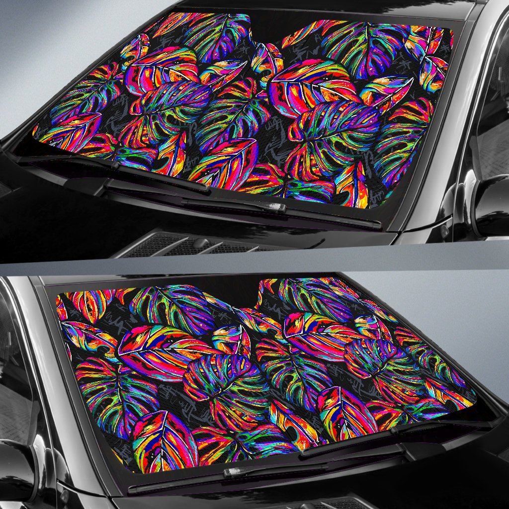 Colorful Leaf Tropical Pattern Print Car Sun Shade GearFrost