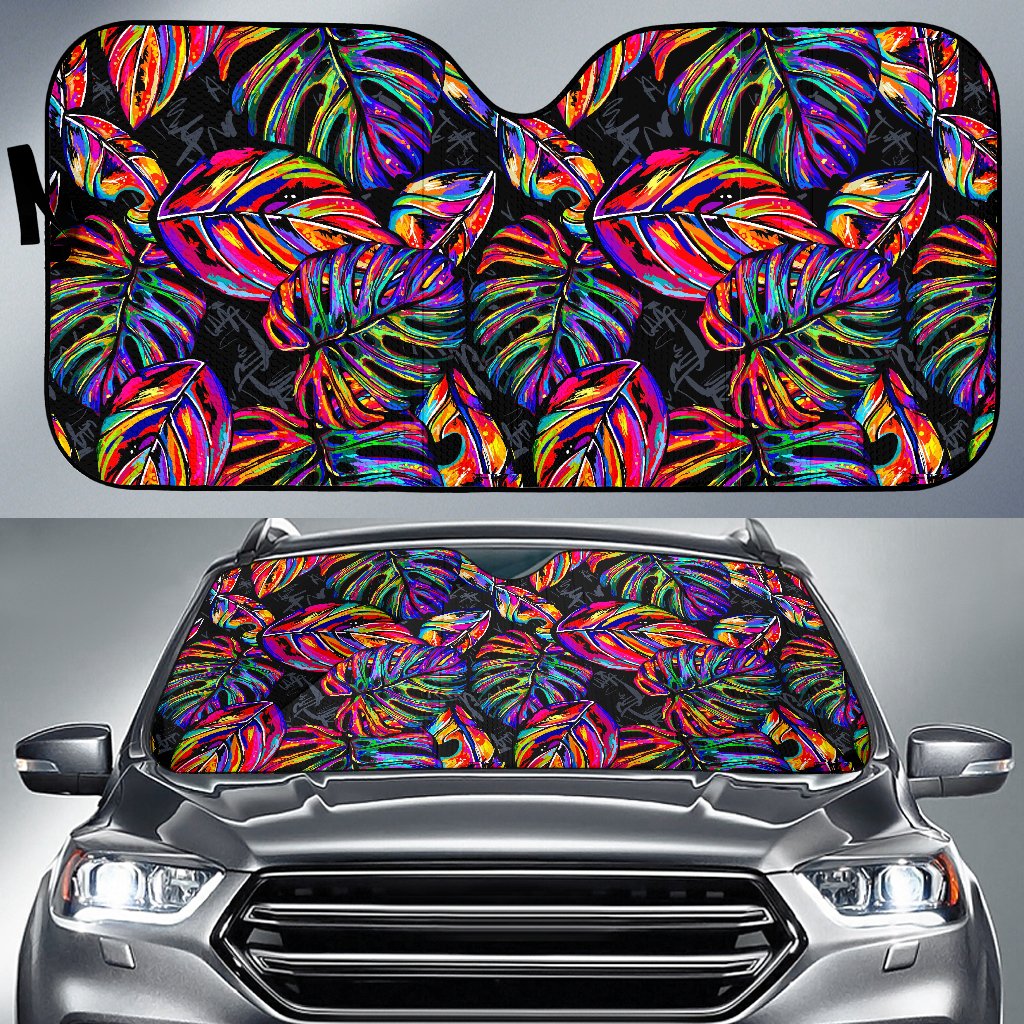 Colorful Leaf Tropical Pattern Print Car Sun Shade GearFrost