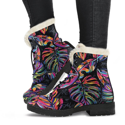 Colorful Leaf Tropical Pattern Print Comfy Boots GearFrost