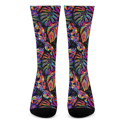 Colorful Leaf Tropical Pattern Print Crew Socks