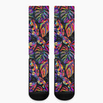 Colorful Leaf Tropical Pattern Print Crew Socks