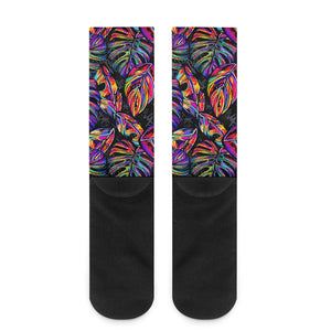 Colorful Leaf Tropical Pattern Print Crew Socks