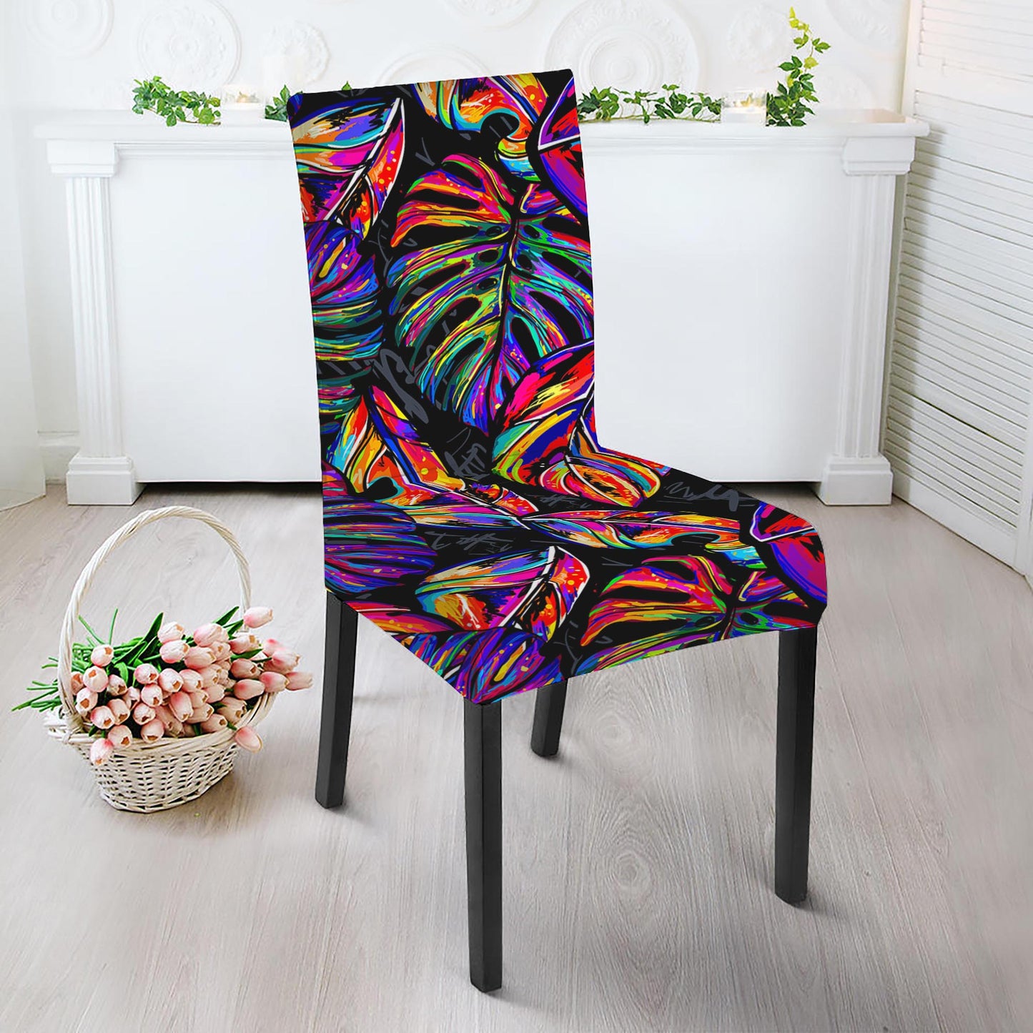 Colorful Leaf Tropical Pattern Print Dining Chair Slipcover