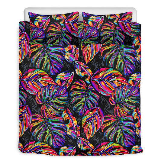 Colorful Leaf Tropical Pattern Print Duvet Cover Bedding Set
