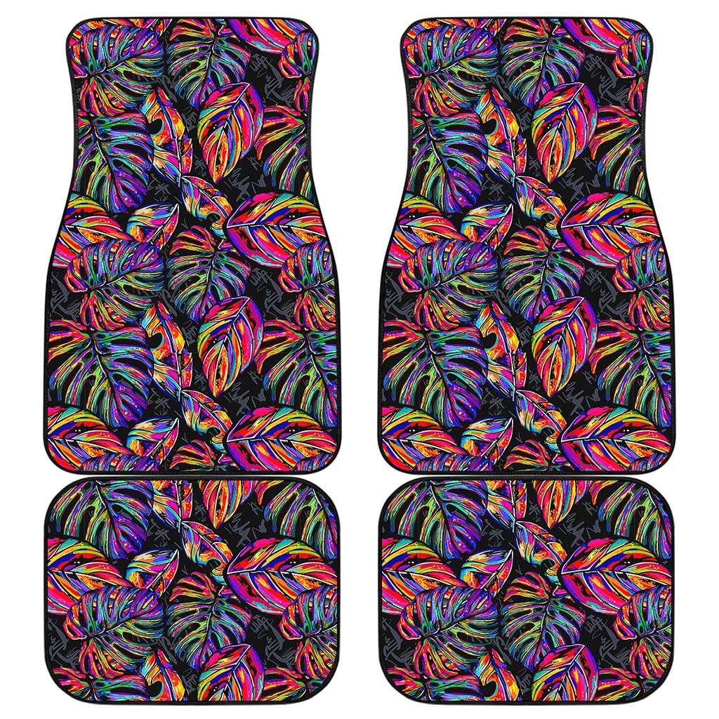 Colorful Leaf Tropical Pattern Print Front and Back Car Floor Mats