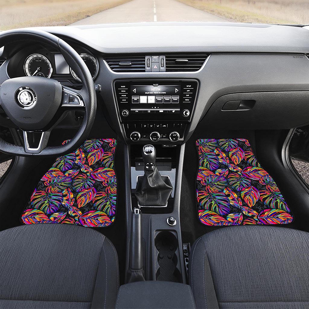 Colorful Leaf Tropical Pattern Print Front and Back Car Floor Mats