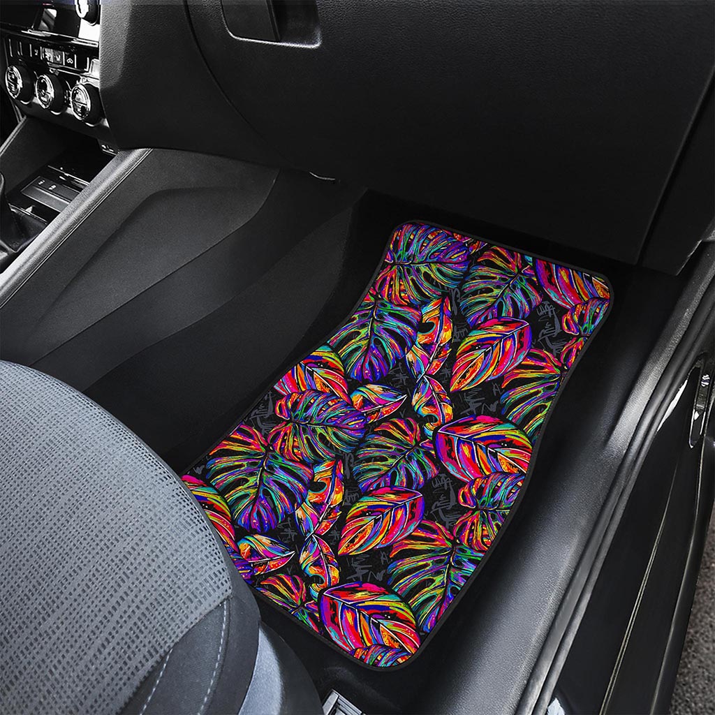 Colorful Leaf Tropical Pattern Print Front and Back Car Floor Mats