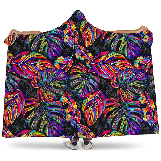 Colorful Leaf Tropical Pattern Print Hooded Blanket