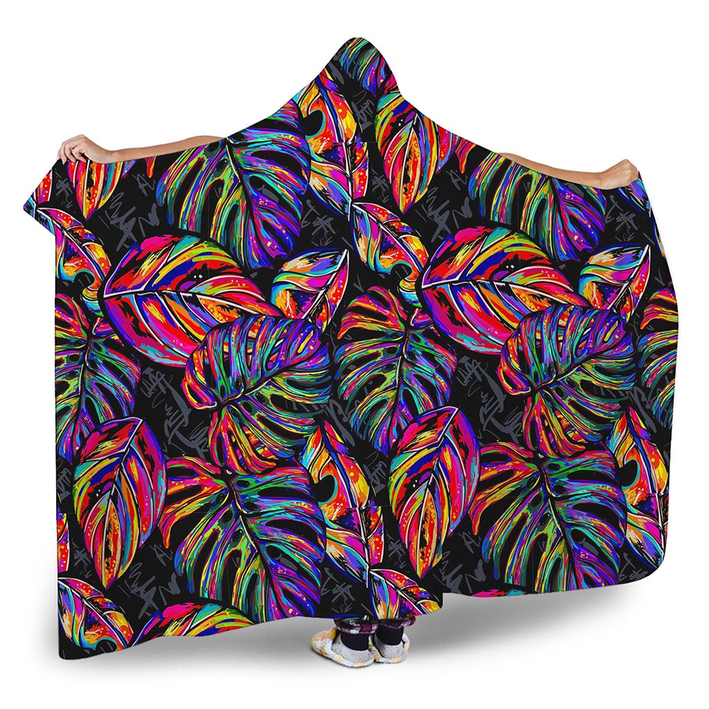Colorful Leaf Tropical Pattern Print Hooded Blanket